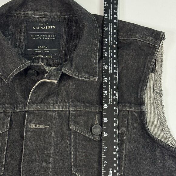 ALLSAINTS Lot No. A Selvedge Japanese Denim Jacket Black Mens Size L Sleeveless - Picture 10 of 10
